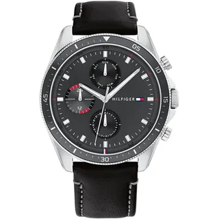 Tommy Hilfiger Multi Zifferblatt Quarz Uhr für Herren mit Schwarzes Lederarmband - 1791838