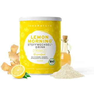 InnoNature Bio Lemon Morning® I Stoffwechseldrink mit Vitamin C, Getränkepulver aus Zitrone, Ingwer, Acerola und Apfelessig I 150g, Vegan ohne Zusatzstoffe