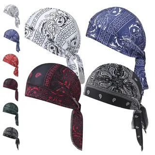 RuiWise Kühlendes Kopftuch-Kappen-Set, Atmungsaktive Bedruckte Bandana-Mütze, Motorrad-Kopfwickel Mit Verstellbaren Trägern Für Unisex(4pcs*D) - Einheitsgröße