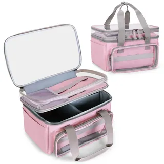 Luxja Nähtasche Groß, Nähset Aufbewahrung Tasche, Handarbeitstasche für Nähzubehör, Nähkorb für Nähzeug, Nähkoffer für Nähnadeln und Nähgarn, Rosa