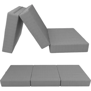 POKAR Klappmatratze 3-teilige Faltmatratze Gästematratze Feldbett Klappbett, Größe:80 x 195 x 15 cm, Farbe:Grau - Grau