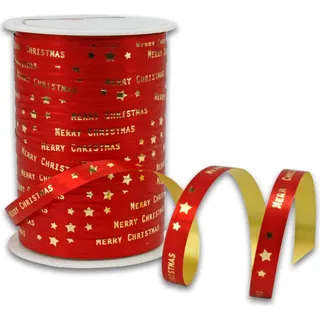 Präsent Geschenkband Merry Christmas matt rot/gold 10,0 mm x 100,0 m