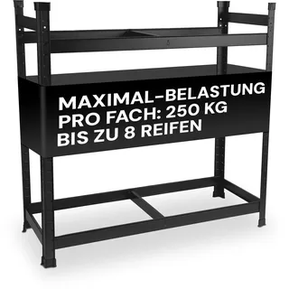 ALL Premium Reifenregal 8 Reifen 100x110x40cm schwarz, 250kg Traglast, platzsparend, Reifenständer und Reifenhalter, Felgenbaum Garagen Zubehör für Garage & Lager