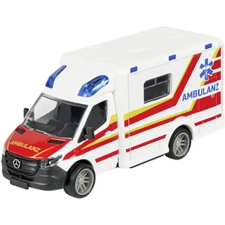 MAJORETTE Auto Mercedes-Benz Sprinter Ambulance (15 cm) - großer Krankenwagen mit Metall-Kabine, Freilauf & Funktionen, Spielzeug-Rettungswagen für Kinder ab 3 Jahre