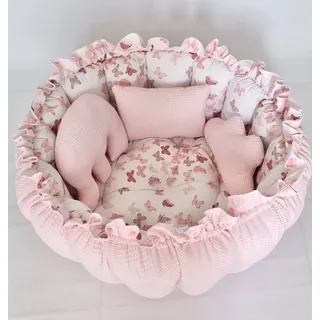 Baby Fancyroom Bettnestchen 2in1 Spielmatte Nestchen Babynestchen Babynest Kuschelnest, (4-tlg. Set mit 3 Motivkissen, dicke Spielmatte Krabbeldecke Spieldecke Kuschelnest), Handmade with Love rosa