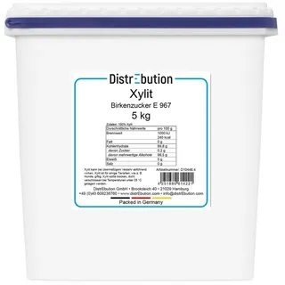 DistrEbution Süßungsmittel Xylit Birkenzucker (Xylitol) - Kalorienarmes Süßungsmittel, 5000 g, Hochreine Qualität