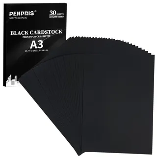 300gsm Schwarzer Kartonpapier - 30 Blatt A3 Schweres Papier dickes Papier Dickes Papier - zum Drucken für, DIY Kartenherstellung, Einladungen, Postkarten, Visitenkarten PAC01BK030