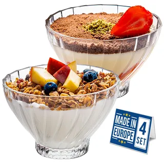 CRYSTALIA Premium Kristall Glas Dessertschalen 290ml BLEI FREI Eisbecher Glas, Glasschalen, Dessertbecher Trifle Parfait, Glas Schüsseln Pudding Schalen Soßenschalen Dessert Bowls Dessert Schalen Glas