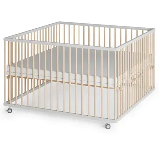 Sämann – make a difference. Laufgitter Weiß, Natur, Holz, Echtholz,Buche, 120x74x120 cm, Babymöbel, Laufstall Baby