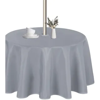 Lushvida Runde Outdoor-Tischdecke mit Schirmloch und Reißverschluss, 152,4 cm, waschbar, wasserdicht, auslaufsicher, knitterfrei, für Terrasse, Sommer, Picknicks, Grillabende, silberfarben