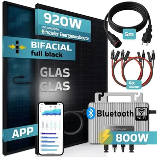 sunniva Balkonkraftwerk Full Black Bifacial 800W inkl. Eco Flow Wechselrichter + 2 x 460W Solarpanels