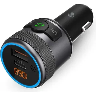 northix Kfz Audio FM Transmitter / Fest / freisprechend / 1 " / Amber Screen Bluetooth® PD 18 W PD 24 W Schnellladung Bass Boost Google assistant siri Schwarz