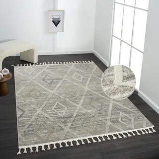 MY HOME Teppich »Otilie«, rechteckig, 11 mm Höhe, dichte Qualität, Woll-Look, Boho, mit Fransen und Rauten, Scandi braun