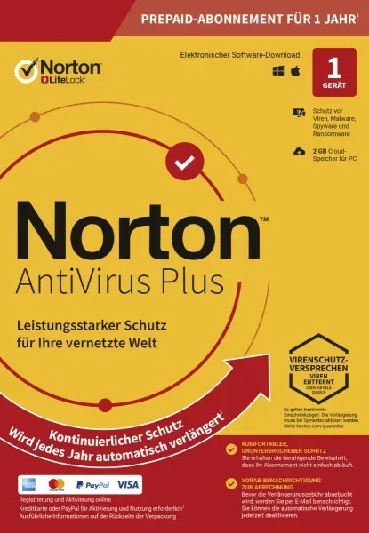 Norton Antivirus Plus, 2 GB Cloud-Backup, 1 Gerät 1 Jahr