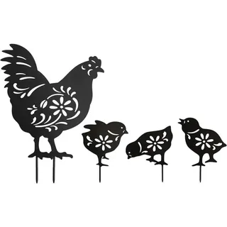 Ahlsen - 4er Set Henne und Huhn Statue Deko aus Acryl, Tier Silhouette Gartendekoration