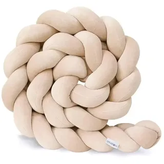 RZYW Bettschlange Baby, Bettschlange Geflochten, Baby SeitenschläFerkissen, Kantenschutz Bettumrandung Knotenkissen, Nestchenschlange Babybett, Zierkissen Stillkissen,Beige,1m