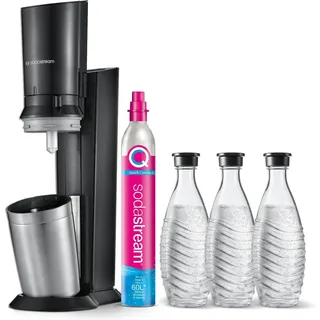 Sodastream Crystal 3.0 schwarz + 3 Glaskaraffen + CO2-Zylinder