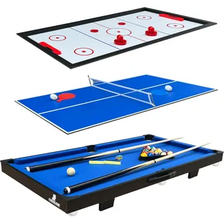 COUGAR 3-in-1 Multi Spieltisch in Schwarz/Blau tragbar | Mini Multi funktions Spieltisch inkl. Zubehör | Multigame/Multispieltisch | Tischtennis, Pusch Hockey & Billardtisch