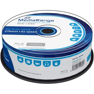 MediaRange BD-R Dual Layer 50GB 6-fache Schreibgeschwindigkeit, 25er Cakebox