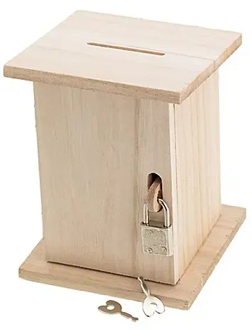 Spardose "Kästchen" aus Holz, 10 x 10 x 13,5 cm