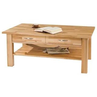 Home4You Couchtisch, Kernbuche massiv lackiert - 110 x 70 cm - mit 2 Schubladen