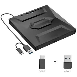 Novzep Brenner DVD Laufwerk, USB 3.0, Typ-C, SD/TF Kartenleser Anschlüsse Portabler DVD-Player schwarz