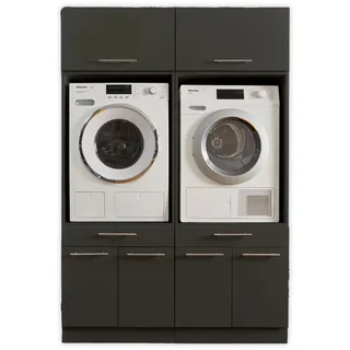 laundreezy 2X Waschmaschinenschrank mit 2X Schrankaufsatz, Anthrazit - Waschmaschinen-Überbauschrank TÜV-Zertifiziert mit viel Stauraum - 135 cm
