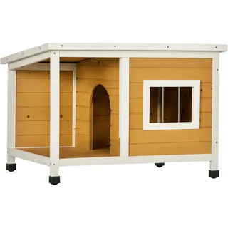 PawHut Hundehütte, Tannenholz, Hundehaus mit Terrasse