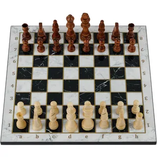 HBS GAMES Weißer Marmor Design Klassisches Schachspiel aus Holz 37 cm Schach und Dame Spiel Chess Board Set Perfektes Familienspiel mit Handgefertigtes Hochwertiges Schachbrett