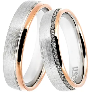 Trauring DOOSTI "Schmuck Geschenk Silber 925 Trauring Ehering Partnerring LIEBE" Gr. 58, rosa (silberfarben, roségoldfarben), Fingerringe, 58, ohne Zirkonia, Silber 925 (Sterlingsilber), 5mm, Made in Germany - wahlweise mit oder ohne Zirkonia