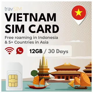 travSIM Vietnam SIM-Karte | 12GB Daten | 4G/5G Geschwindigkeiten | Kostenloses Roaming in Indonesien und 5+ Ländern in Asien | Funktioniert auf iOS und Android Geräten | Vietnam SIM ist 30 Tage gültig