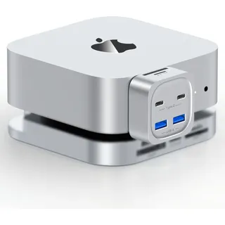 Mac mini M4 Hub, 6-in-1-Dockingstation mit Frontzugang, Mac mini M4-Zubehör mit 4× USB3.2 10 Gbit/s (USB-C & USB-A), SD/TF 3.0-Kartenleser, platzsparender Splitter für Kreative und Profis