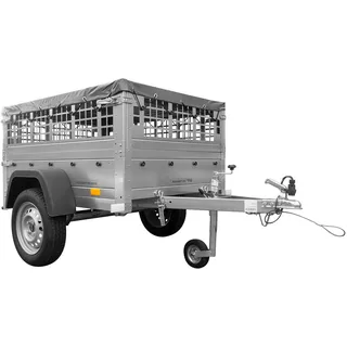 UNITRAILER Kleiner Anhänger zum Kippen – Garden Trailer 150 Kipp [mit Erhöhungen aus Gitter und Flacher Plane