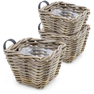 Spetebo Rattan Balkonkasten natur 3er Set - 15 x 15 cm - Weide Pflanzkorb mit Halterung - Balkon Garten Blumenkasten Pflanztopf Blumenkorb zum Einhängen an