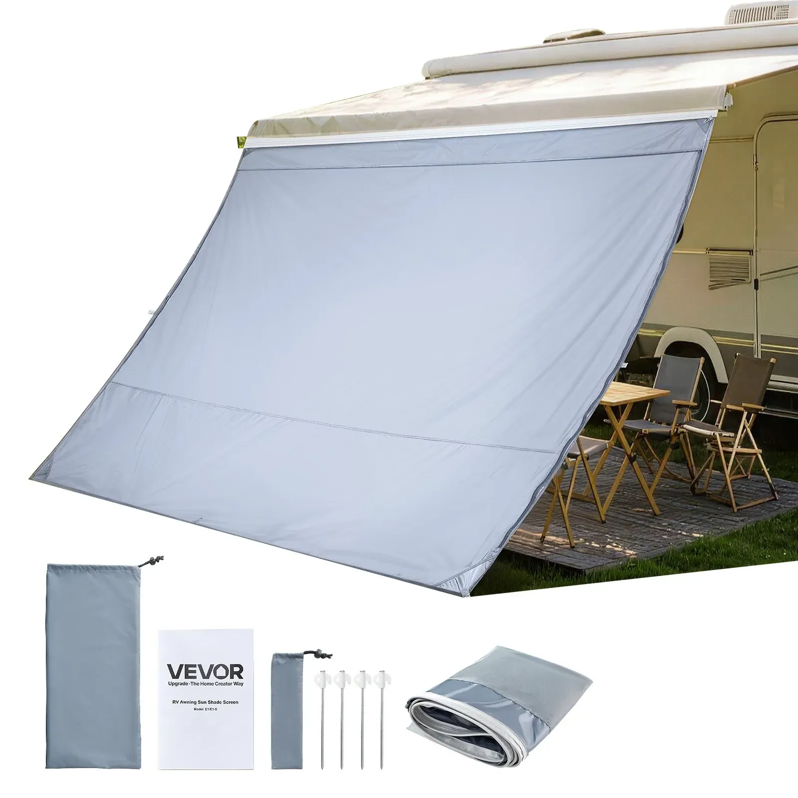 VEVOR Sonnenschutz (2 x 2,8 m) für Markisen (3 m), Markisen-Vorderwand mit UV50+ & Reißverschluss-PU-Bezug & Doppelt Genähtem Polyester-Netzgewebe, Regenschutz für Wohnmobil, Camping & Wohnwagen