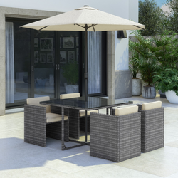 GRADE A1 - Grey Rattan 6 Piece Cube Garden Furniture Dining Set - Parasol Included