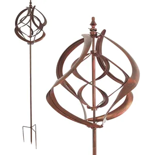 Lemodo Großes Windspiel aus Metall mit 2 gegenläufigen Rotoren, kupferoptik, Gartendeko, 213