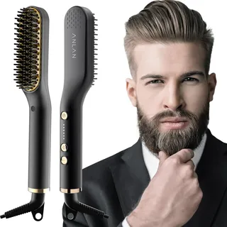 ANLAN , 2 in 1 Bartglätter für Männer und Mini Haarglätter, 5-Stufen Temperatur(120-200°C), 30er Schnell Beheizte, Ionischer Hair Beard Straightener Brush für Das Styling Von Bart und Haar