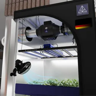 Treez Tools – Growzelt Komplettset M (100 x 100 x 200 cm) – Grow Light LED 500W PRO – GrowZelt Kit – Growing Tent Set mit Belüftungs- & Bewässerungssystem, Ventilator, Smart Plug, Grow Topf