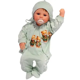 La Bortini Strampler, Jäckchen & Mütze Strampler Mütze und Hemdchen Set Baby Anzug 3tlg mit Sternchen aus reiner Baumwolle, 44 50 56 62 68 74 grün 68-74