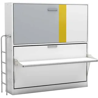 multimo SMART Etagenbett / Wandbett / Schrankbett mit Schreibtisch - Grau / Gelb / Weiss