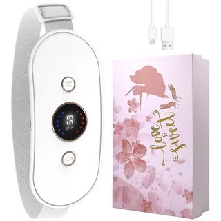 Auskang Perioden Heizgürtel mit 6-Wärmestufen & 6-Massagemodi, Kabelloses Heizkissen, Wärmegürtel für Rücken, Menstruations Hilfe - Geschenk für Frauen & Mädchen - Weiß