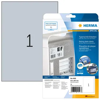 Herma Typenschild-Etiketten 4593 silber 210,0 x 297,0 mm