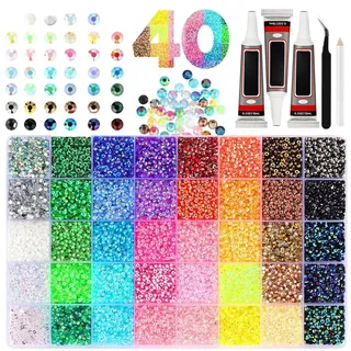 bedazzling kit|Bedazzling Kit mit Kleber, Bedazzle mit 32.000 Stück gemischten farbigen Harz-Strasssteinen, 3 Tuben mit 10-ml-Kleber, Pinzette und Pickup-Stift für DIY-Nagelkunst, Kleidung, Handyhüll