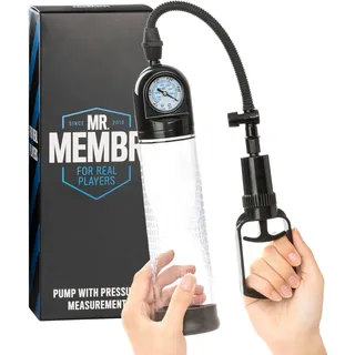 MR.MEMBR Penispumpe mit Druckmesser – Manuelle Penis Pumpe für eine extra volle und starke Erektion - Vakuumpumpe zur Penis Vergrößerung - Vakuumpumpe für Den Mann - 28 cm - Klar