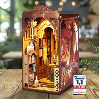 Silvadom Magic Library Book Nook IDIY Book Nook Kit Fantasy mit LED & Bewegungssensor I Miniatur Haus Holzpuzzle Erwachsene I Perfekte Geschenkidee für Weihnachten I Basteln Erwachsene & Deko