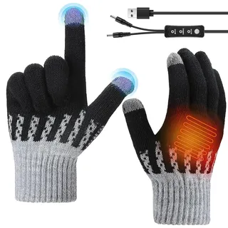 COMBLU Beheizte Handschuhe, USB Beheizte Handschuhe für Männer Frauen, USB Beheizte Handschuhe, Vollfinger Heizung Warme Strickhandschuhe mit 3 Temperaturstufen Handwärmer Handschuhe für Kalte Winter, - G