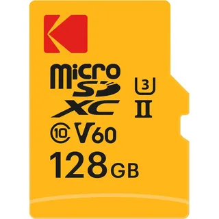 Kodak MicroSD-Karte, 128 GB, UHS-II U3 V60, hohe Geschwindigkeit, 300 MB/s, Lesen, 160 MB/s Schreiben, 4K/8K-Video, ideal für Fotografie und Videografie, inklusive SD-Adapter