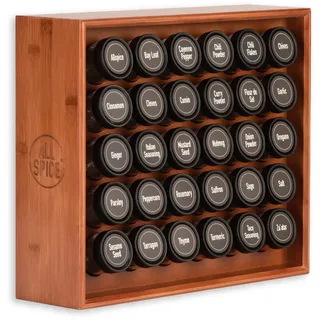 AllSpice Wooden Spice Rack, Includes 30 4oz Jars- Cherry by