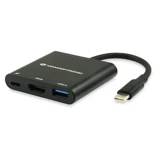 Conceptronic DONN01B Multifunktionaler 3-in-1 USB Adapter, HDMI, USB 3.0, USB PD